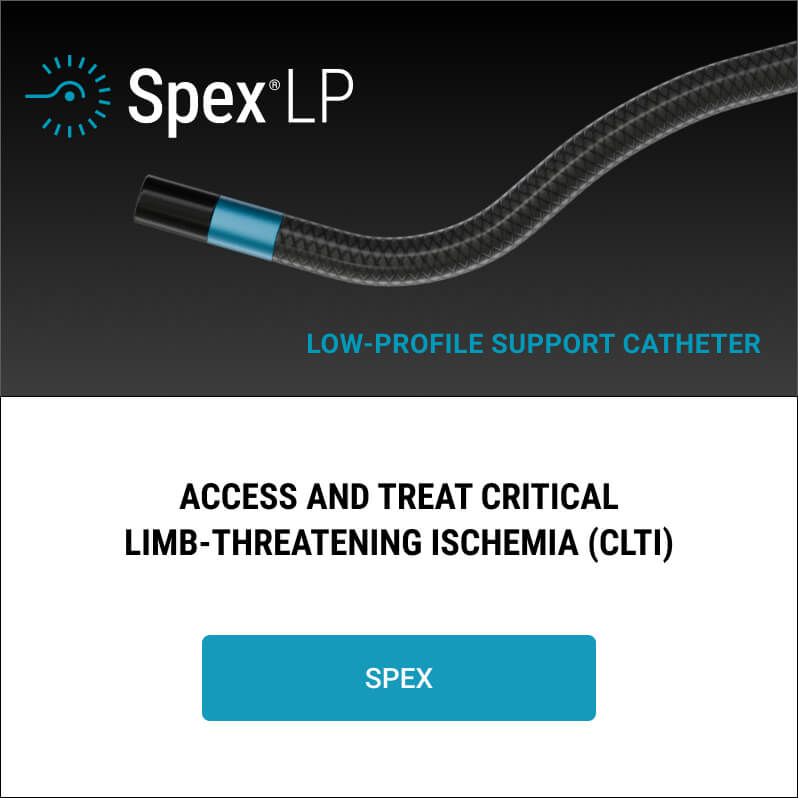 Reflow Medical Spex LP low-profile support catheter for accessing and treating critical limb ischemia (CLI)