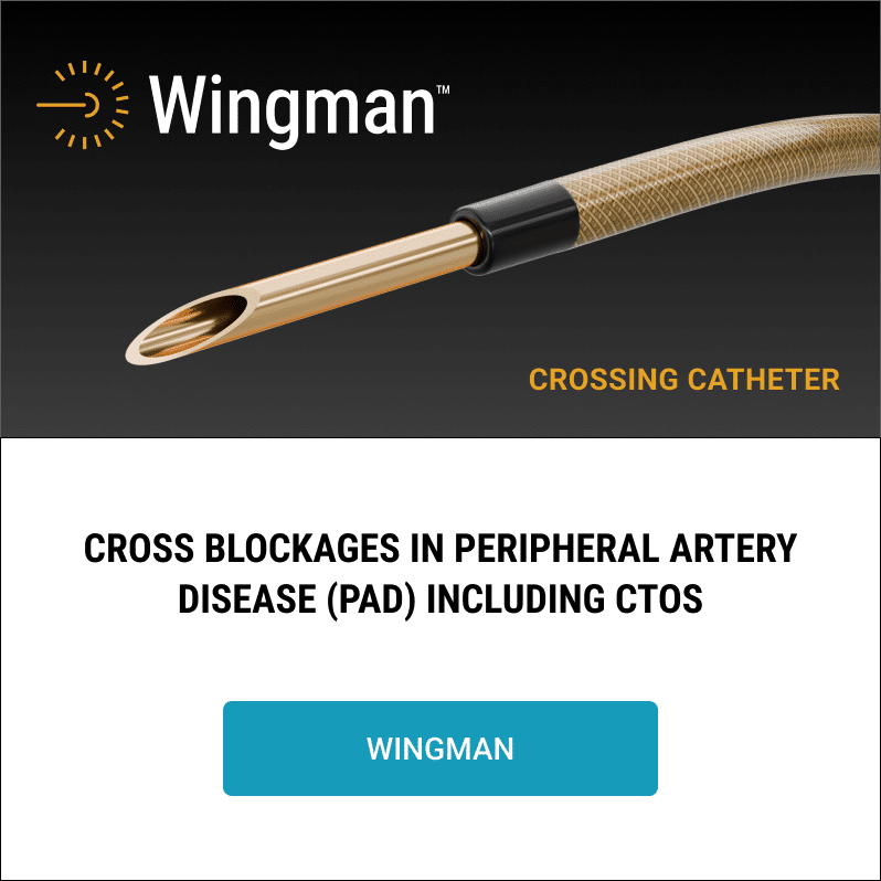 Reflow Medical Wingman crossing catheter for crossing peripheral artery disease (PAD) blockages including CTOs